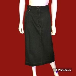 Vtg GENE EWING BIS 1980s Goth Black Straight Pencil Midi Skirt